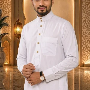ব্যান্ড কলার সাদা এরাবিয়ান জুব্বা